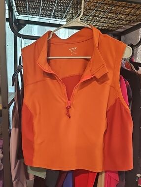 Old Navy Women's Bright Orange Sleeveless Zip-Up Athletic Tank
